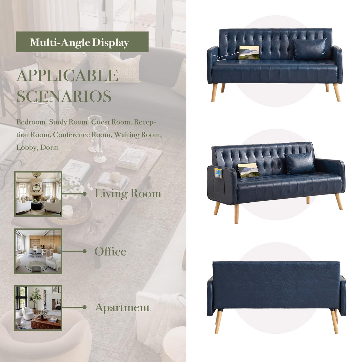57â Small Faux Leather Loveseat Couch and Accent Chair Set of 2 (3, Black)