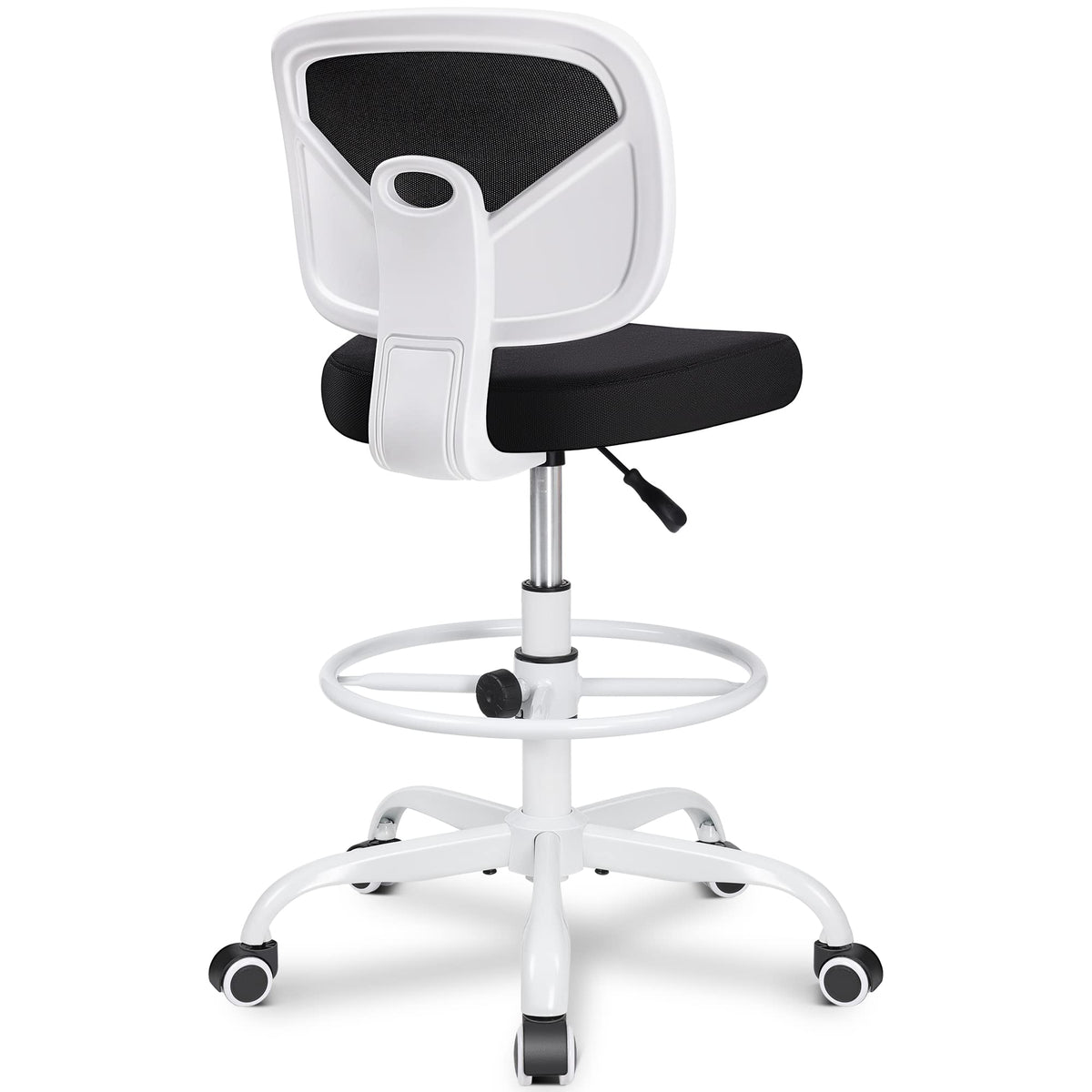 Primy Tall Drafting Desk Chair - Armless, Adjustable Height, Mesh Back, Rolling, Standing Desk Chair for Art Room, Office or Home (Black)