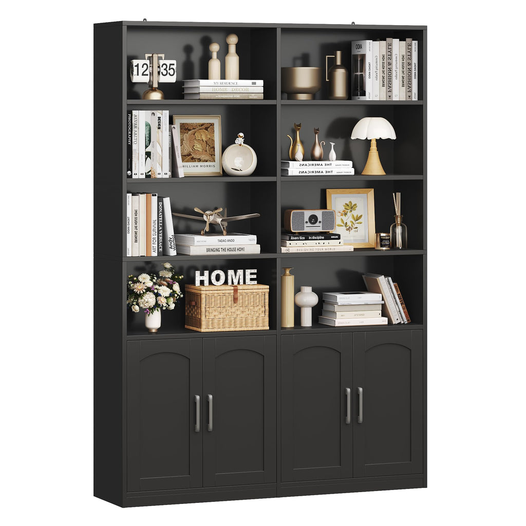 FACBOTALL Bookshelf and Bookcase with Doors, Double Wide Large Bookshelves