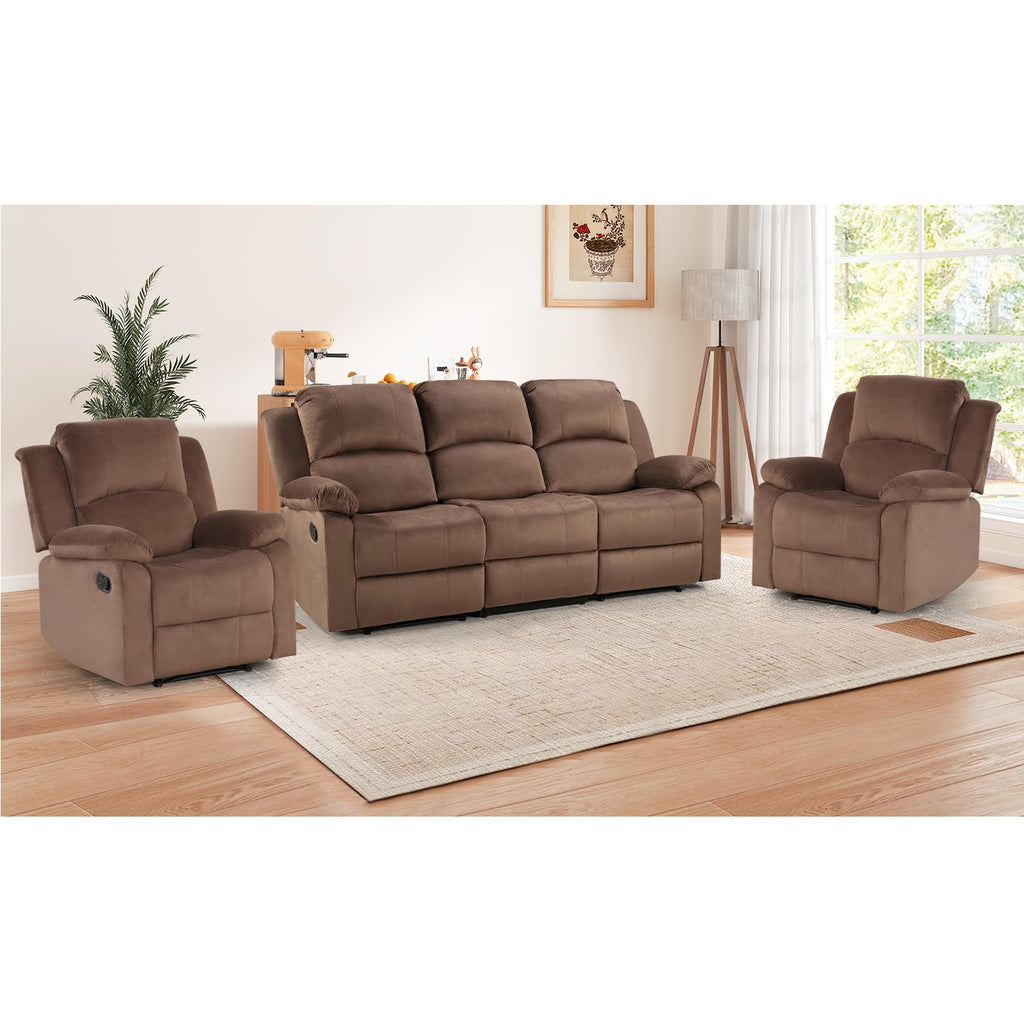 EBELLO Manual Faux Leather Reclining Couch Set for Living Room, Include 1 Recliner Chair, 1 Loveseat Sofa, Recliner Sofa Furniture Set for Home and Office, Black