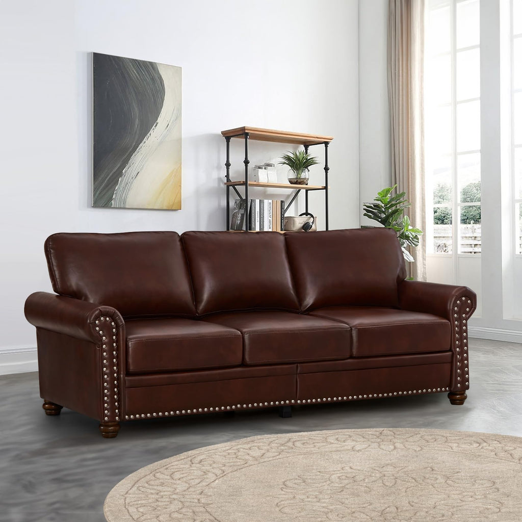 2 Piece Faux Leather Sofa Set,Modern Couch and Loveseat Sets with Storage,Mid Century Couch with Rivet Rolled Arm,Comfy Deep Seat Sofa,Furniture for Living Room,Office(Loveseat+3 Seater,Navy)