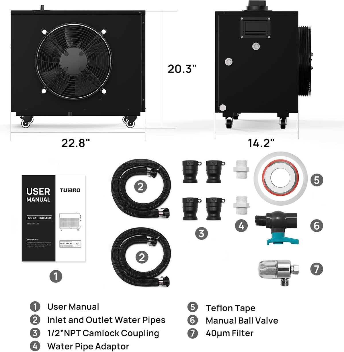 TURBRO 1 HP 9,300BTU, Cold Plunge Chiller, Smart Schedule Timer