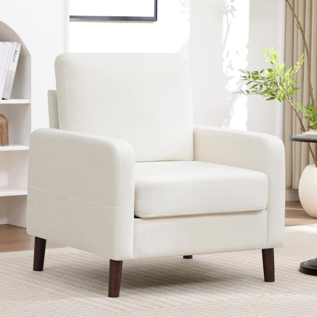 Accent Chair Set of 2, Upholstered Living Room Chairs with Wood Legs and Side Pockets, Modern Reading Chair for Bedroom, Armchair Single Sofa Side Chair for Office, Small Room, Dark Grey