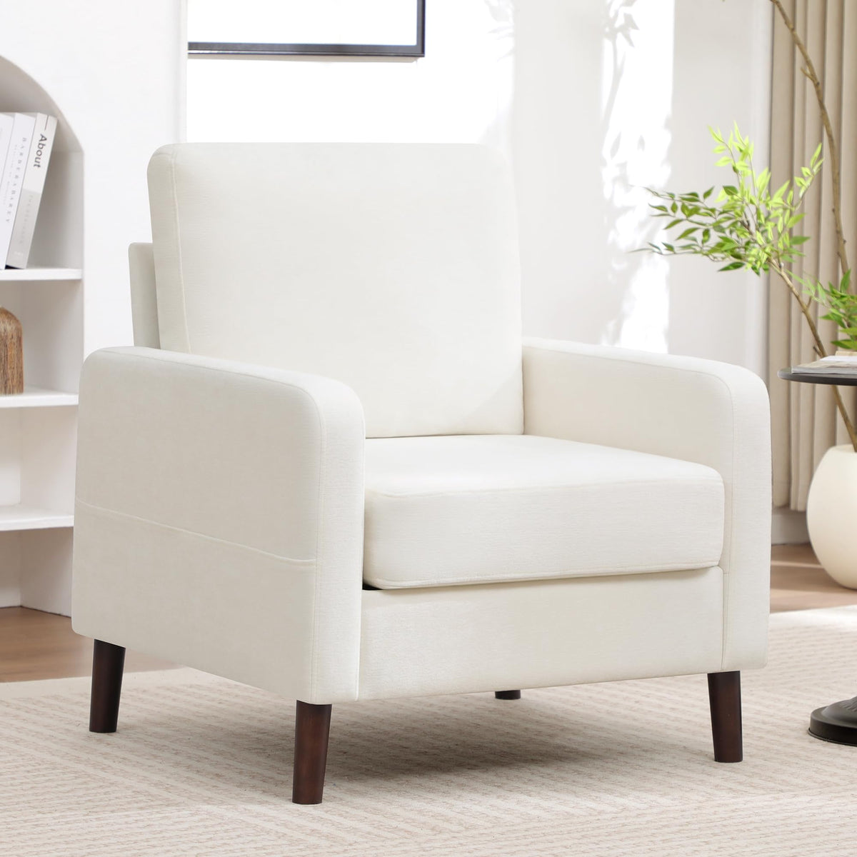 Accent Chair Set of 2, Upholstered Living Room Chairs with Wood Legs and Side Pockets, Modern Reading Chair for Bedroom, Armchair Single Sofa Side Chair for Office, Small Room, Dark Grey