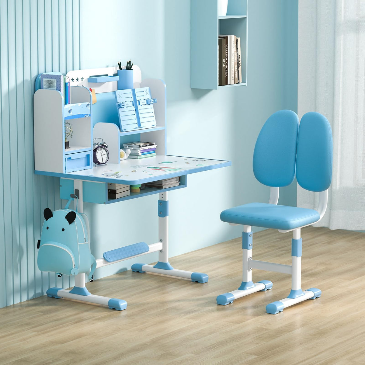 Kids Study Desk and Chair Set for 3-18 Years, Adjustable Height