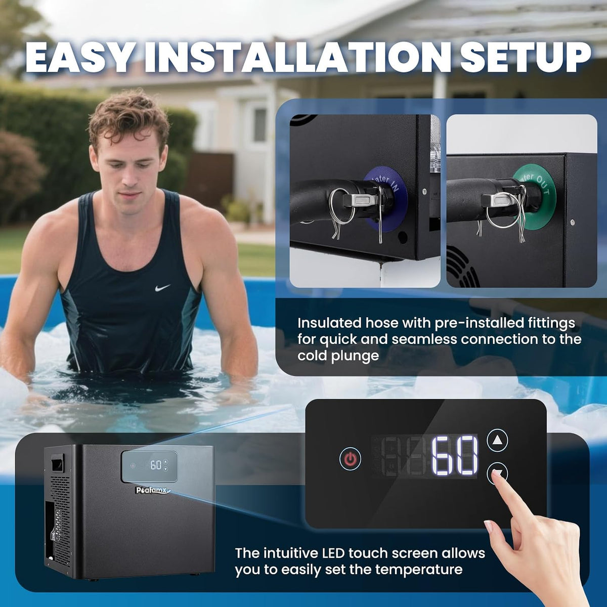 Poafamx 1/3 HP Water Chiller for Ice Bath with Built-in Filter & Water Pump