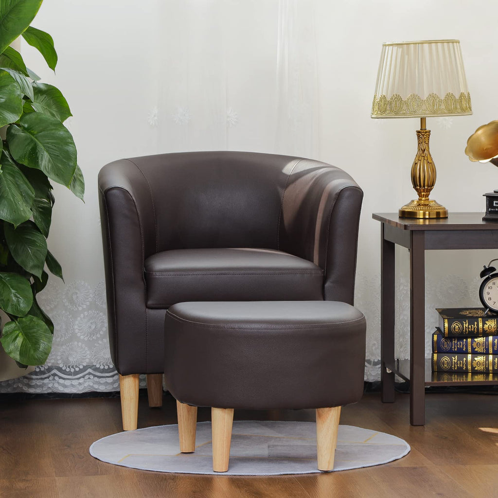 DAZONE Accent Chair with Ottoman, Modern Comfy Armchair Upholstered Barrel Club Chair and Footrest Set, Fabric Tub Arm Chairs for Living Room Bedroom Small Spaces Apartment Office, Set of 2, Gray