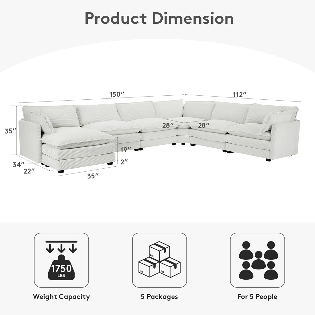 ROWHY 41'' Single Armchair with Ottoman, Modern Corduroy Cloud Couch with Convertible Chaise, Upholstered Sofa Set for Living Room, Green