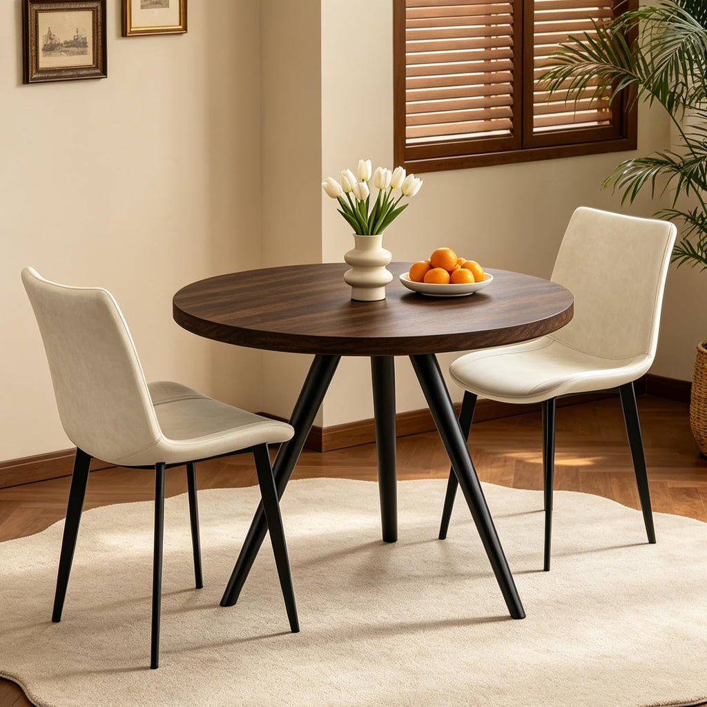 34.6" Round Dining Table Set for 4, Modern Kitchen Coffee Table Set, Walnut