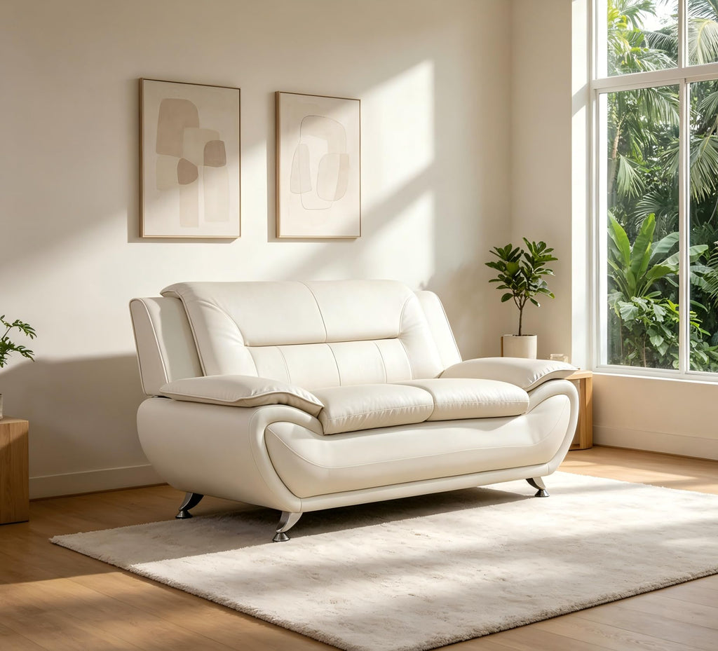 Creamy White Living Room Furniture Set, 2-Piece Modern Faux Leather Couches for Home, Living Room Sofa Sets, 3-Seater Sofa and Loveseat with Metal Feet, Couch Set for Bedroom, Hotel, Office