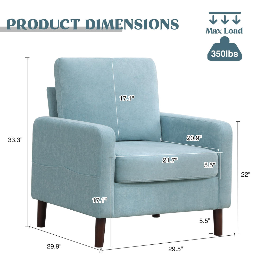 Accent Chair Set of 2, Upholstered Living Room Chairs with Wood Legs and Side Pockets, Modern Reading Chair for Bedroom, Armchair Single Sofa Side Chair for Office, Small Room, Dark Grey