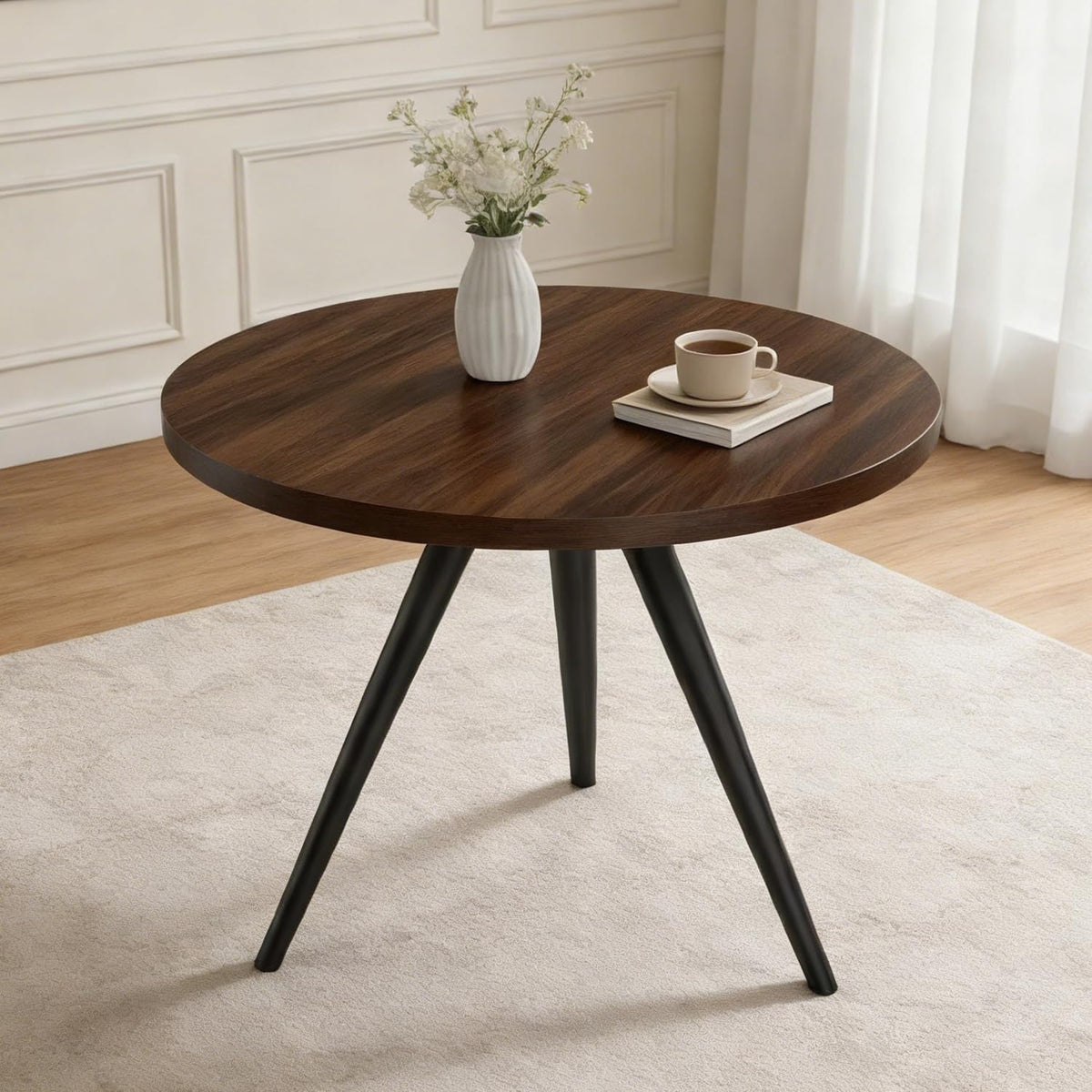 34.6" Round Dining Table Set for 4, Modern Kitchen Coffee Table Set, Walnut