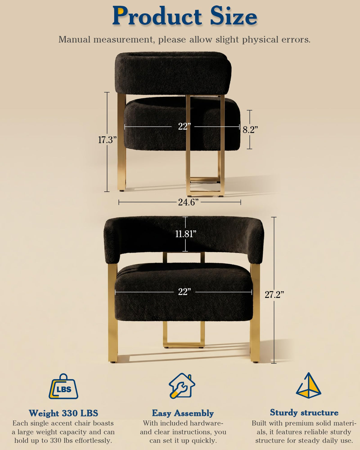 Mid Century Modern Accent Chair Set of 2, Barrel, White Boucle, Gold Leg