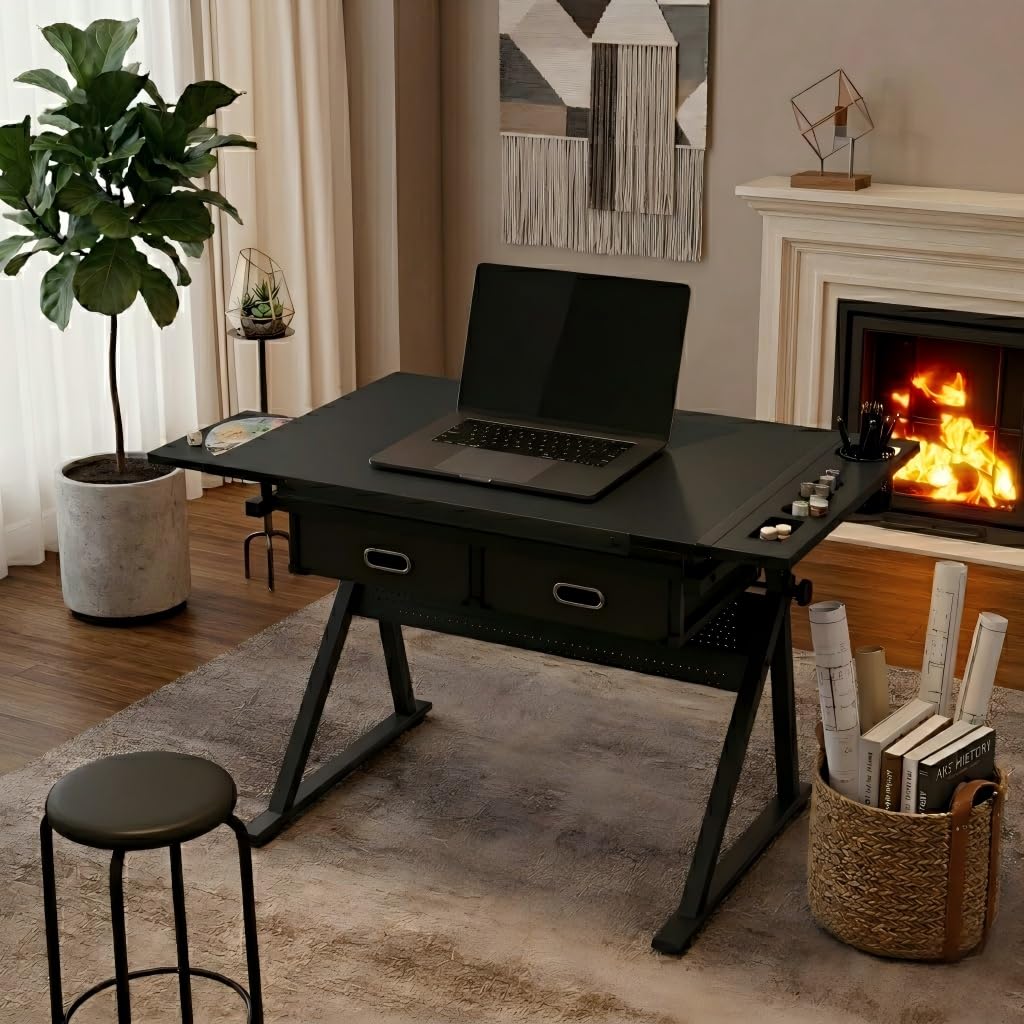 Adjustable Drawing Table with 3 Drawers & Stool, for Art & Work
