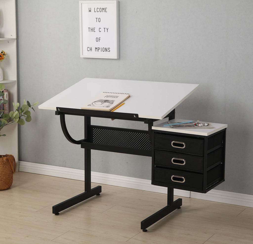 Montary Adjustable-Height Drafting Table with Stool Set - Professional Tilting Art Desk for Drawing, Crafting & Design, Featuring 3 Storage Drawers & Ergonomic Workstation (Rustic Brown)