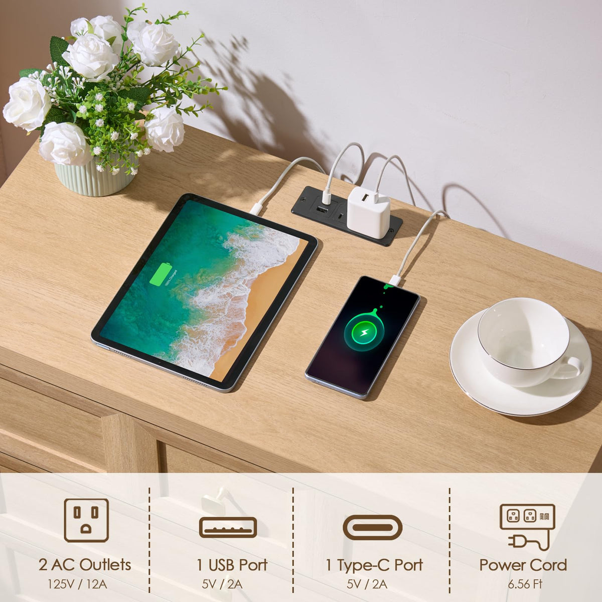 3 Drawers Nightstand Set of 2 W/Charging Station, 30.7" W King Size Bedside Table with 3 Drawers, Accent End Table W/Large Storage, Modern Wood Side Table for Bedroom,Office (2 Pieces, Gray Black)