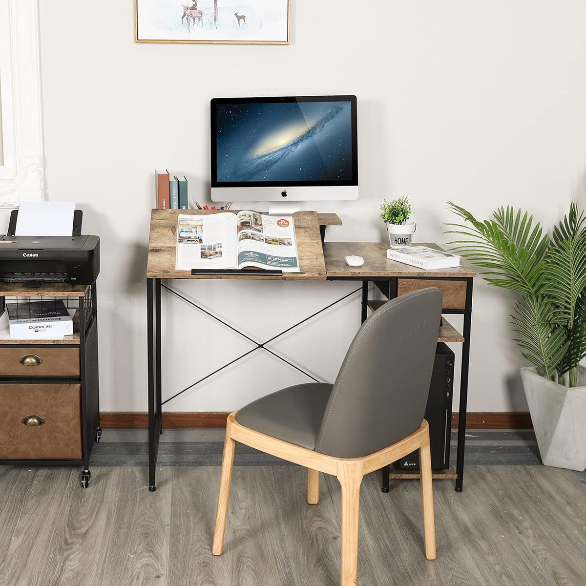 X-cosrack Adjustable Drafting Table with Storage Drawer & Monitor Stand