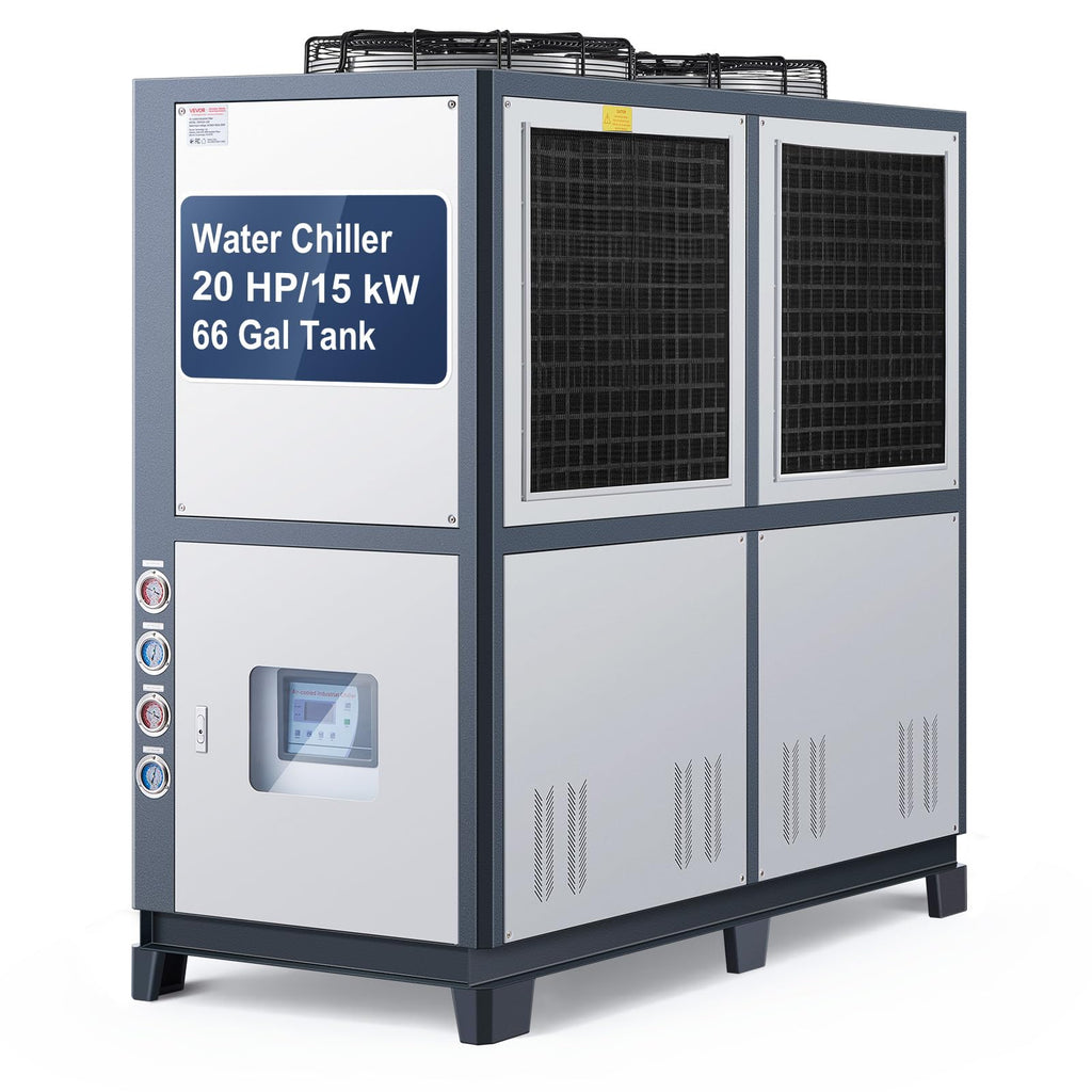 VEVOR Air Cooled Water Chiller, 5 Ton Portable, 5HP/3.75KW Compressor Motor, 53L Capacity Stainless Steel Water Tank, Finned Condenser with Micro-Computer Control, Industrial Chiller for Cooling Water