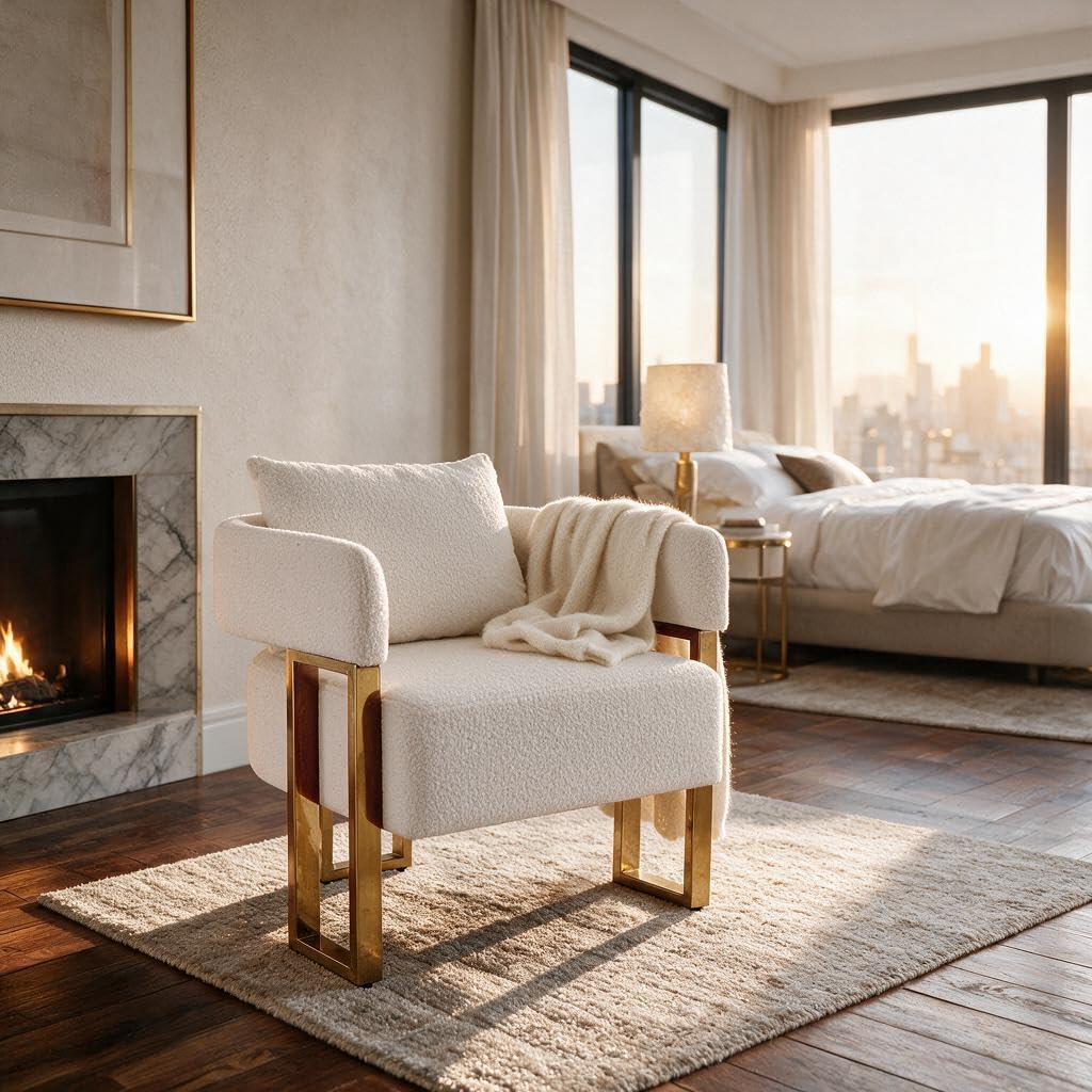 YISHENG Modern Barrel Accent Chairs Set of 2, Living Room Side Chairs with Golden Metal Legs Soft Upholstered Reading Armchairs no Wheels for Vanity/Reception Room//Bedroom/Lounge/Office,Black Teddy