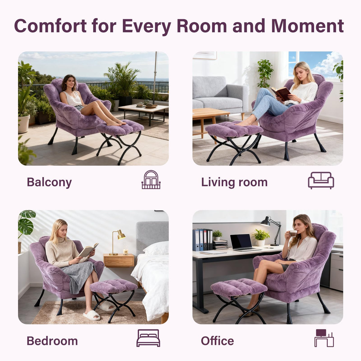 Modern Lazy Chair with Ottoman Lounge Accent Reading Chair for Living Room