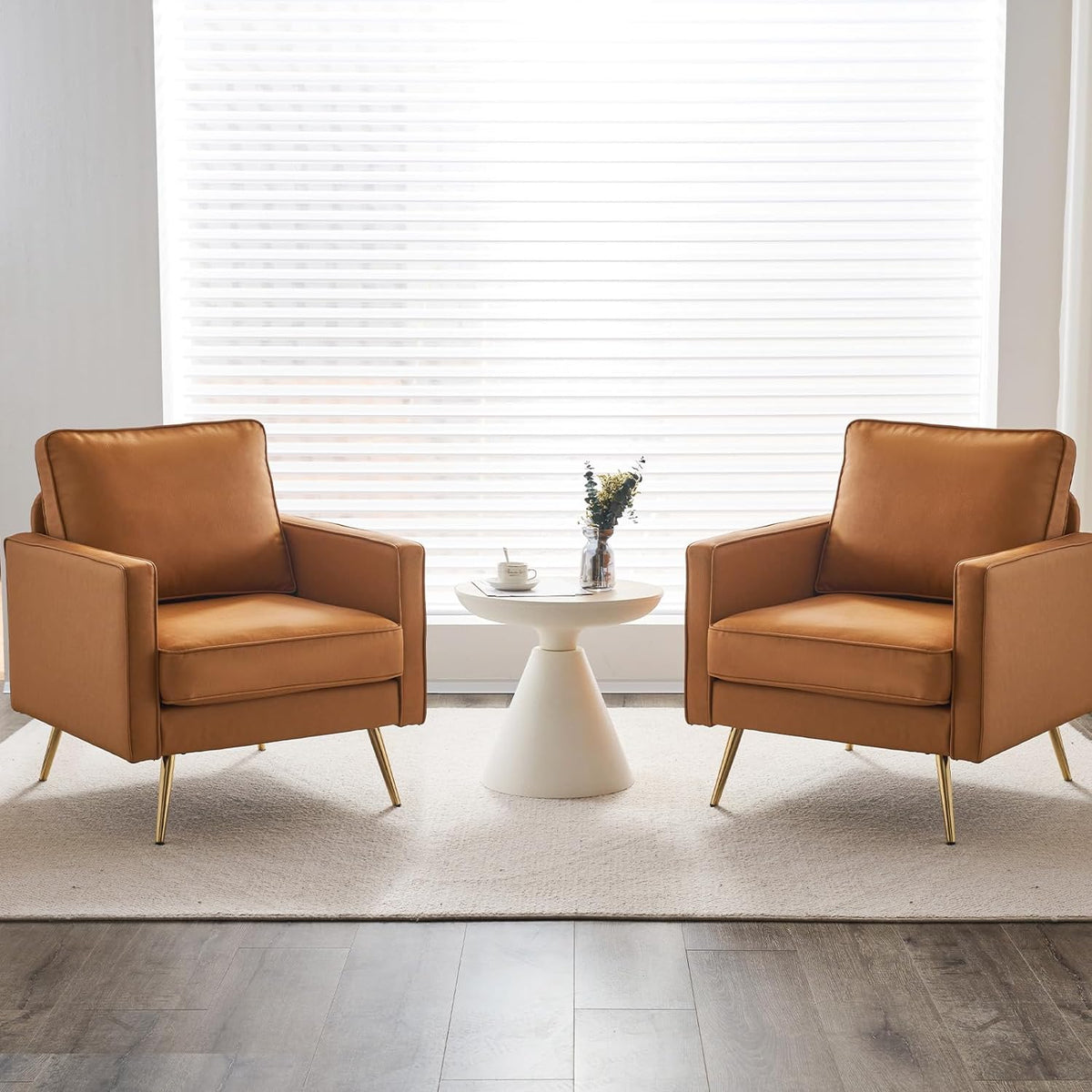VINGLI Faux Leather Accent Chairs Set of 2 with Gold Legs for Living Room