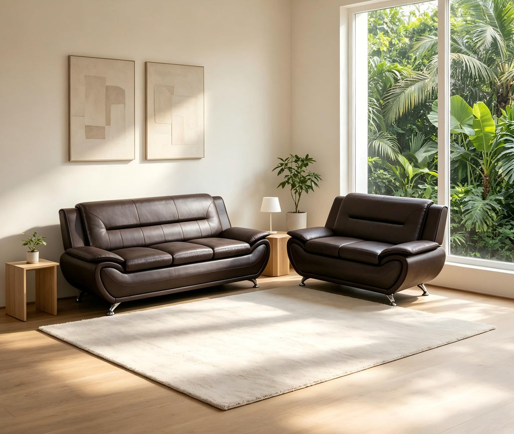 Creamy White Living Room Furniture Set, 2-Piece Modern Faux Leather Couches for Home, Living Room Sofa Sets, 3-Seater Sofa and Loveseat with Metal Feet, Couch Set for Bedroom, Hotel, Office