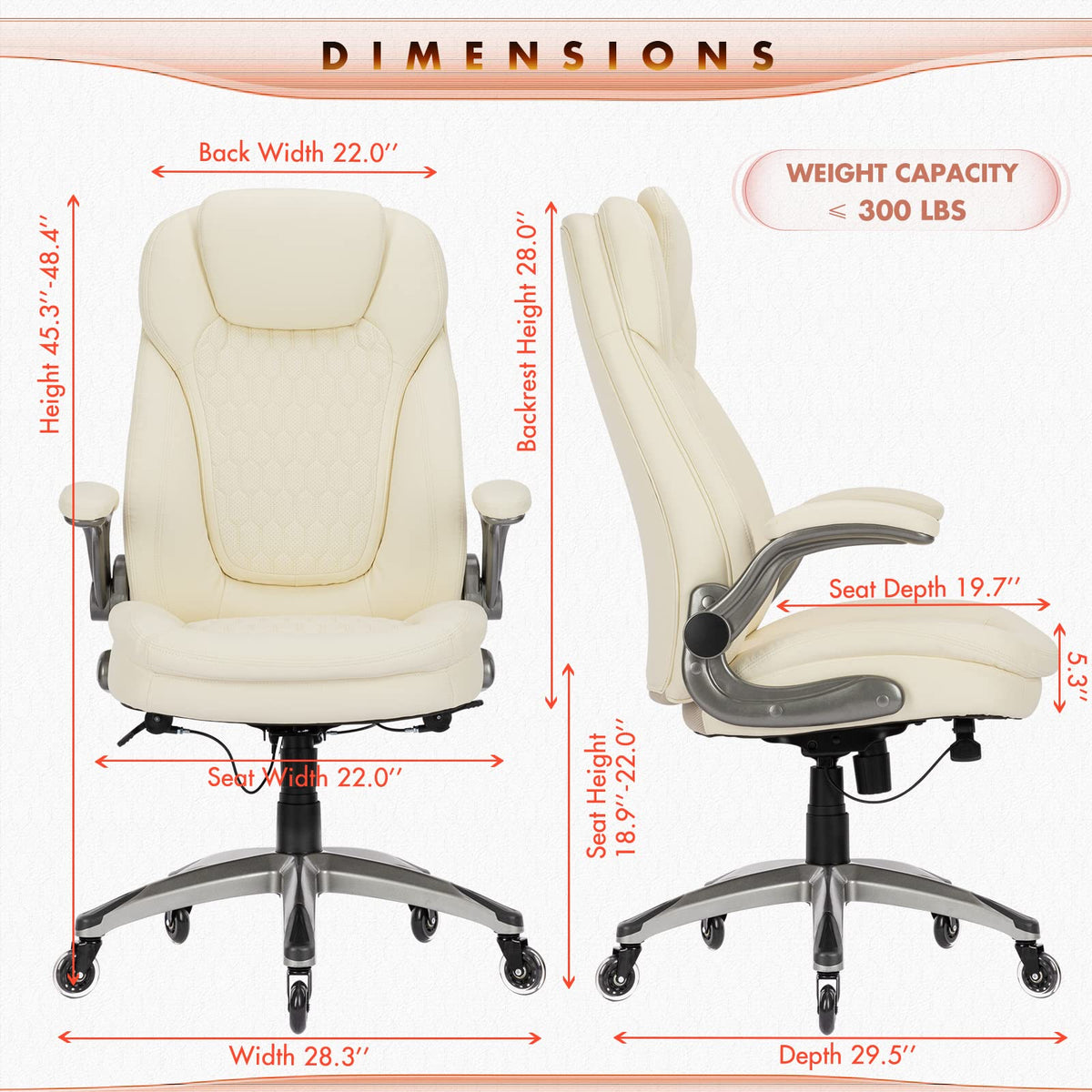 COLAMY High Back Executive Office Chairs, Ergonomic PU Leather Desk Chairs with Flip-Up Armrests, Adjustable Height, Lumbar Support, Comfortable Computer Chairs for Home Office, Set of 2