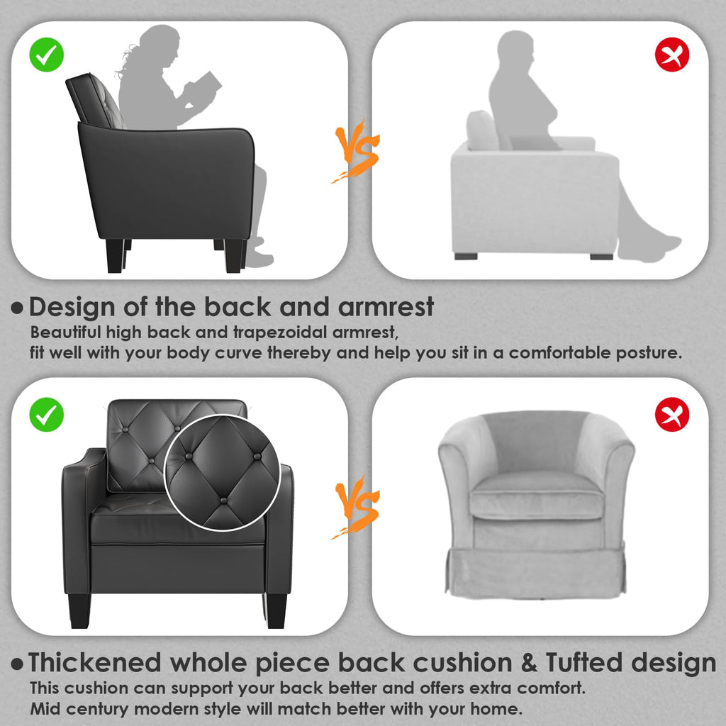Grey Accent Chairs Set of 2, Wide Comfy Arm Chairs for Living Room, Office