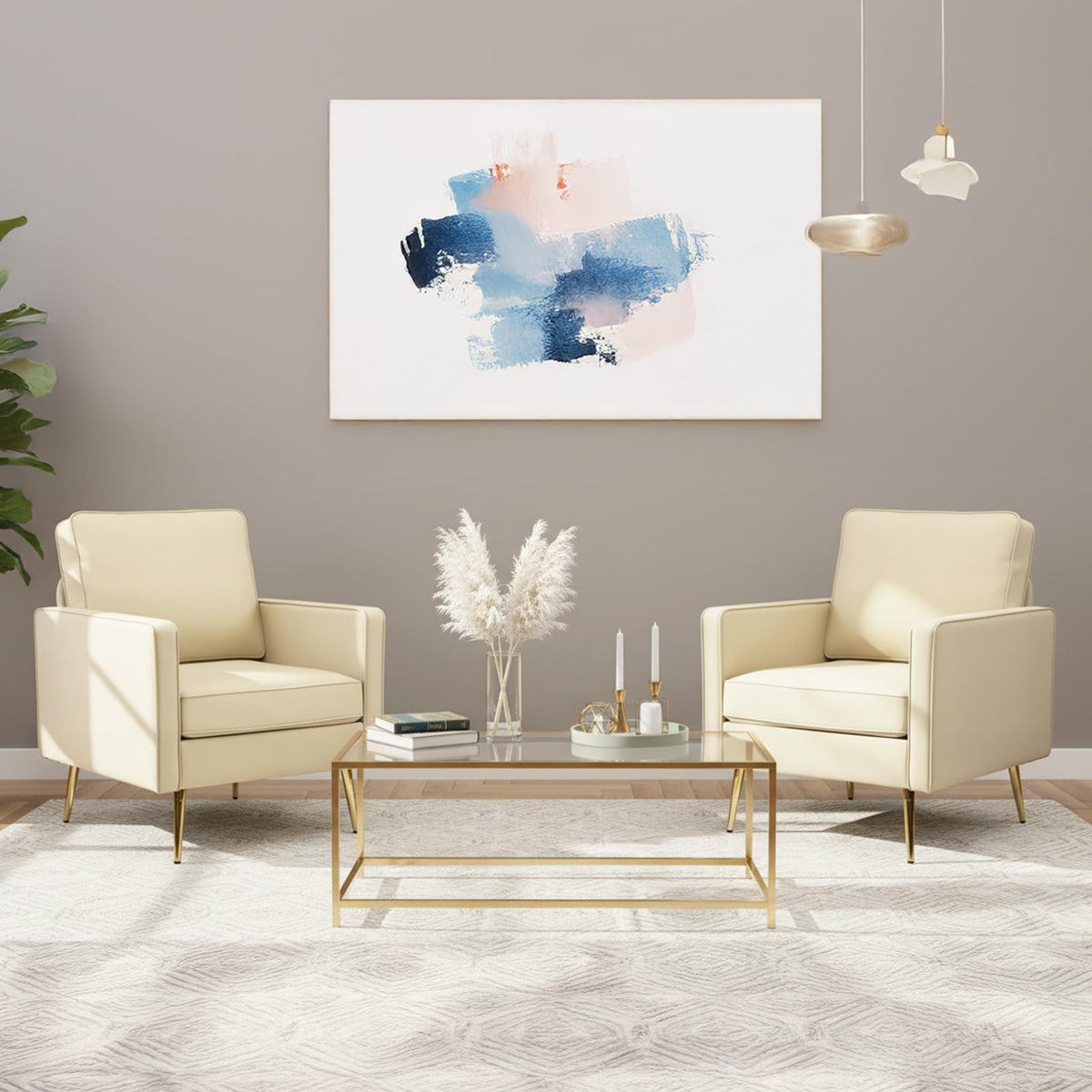 VINGLI Faux Leather Accent Chairs Set of 2 with Gold Legs for Living Room