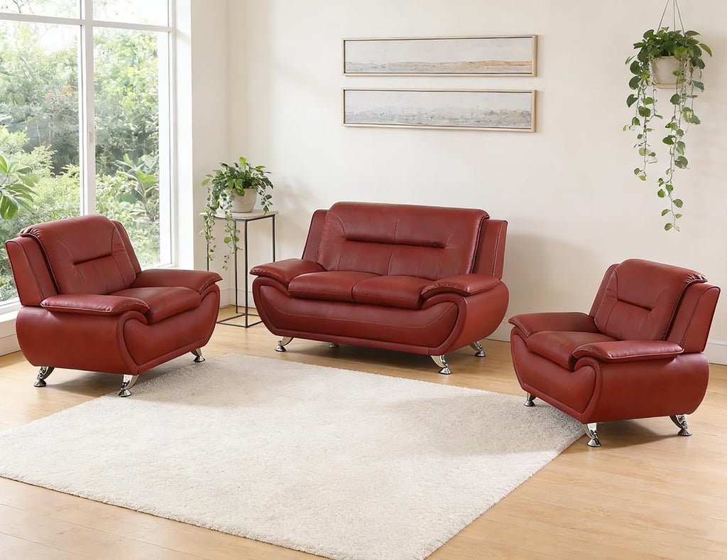 Leather Sectional Sofa Couches, Living Room Sofa and Loveseat Set, Faux Leather Couch and Loveseat Set for Office/Bedroom/Apartment, Cream