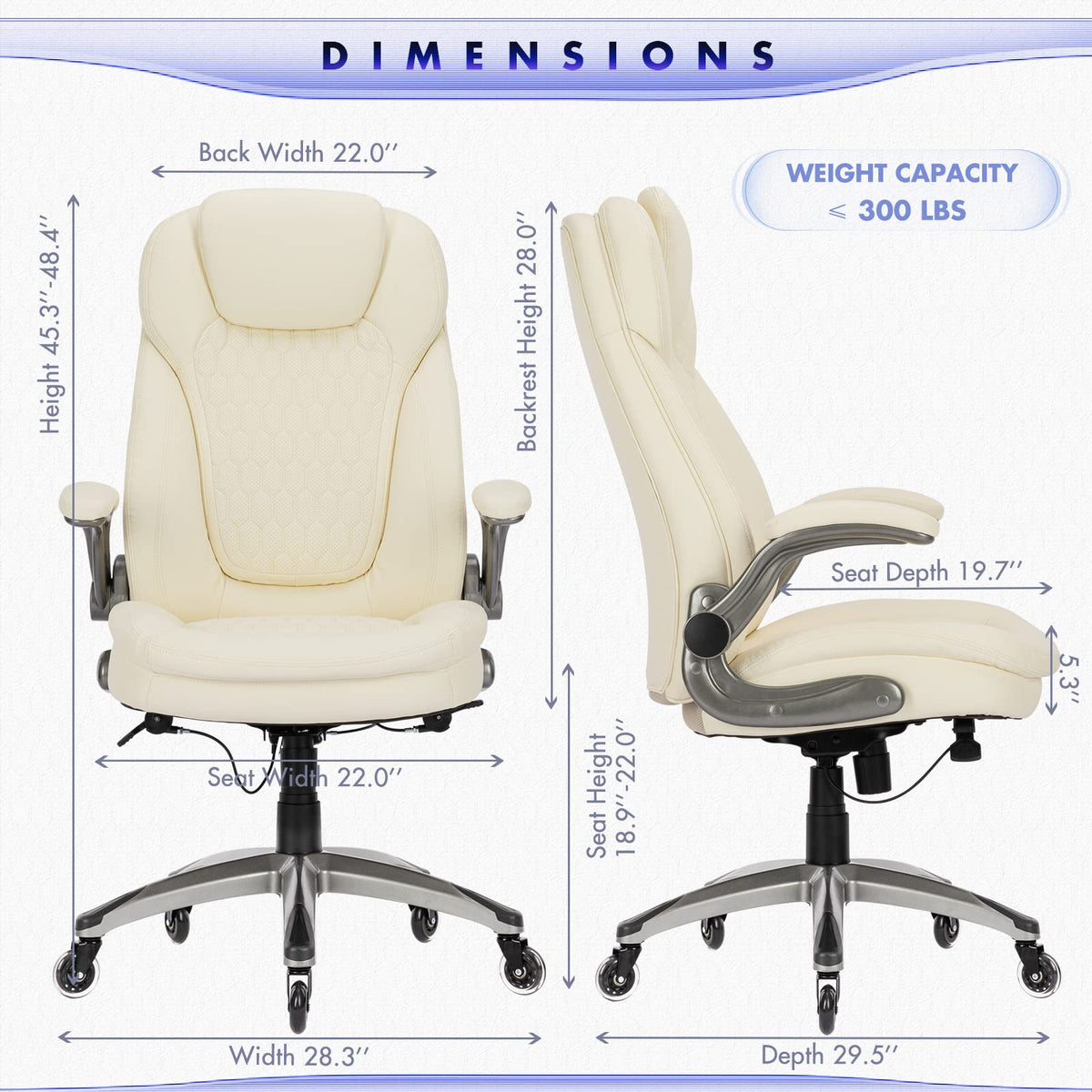 COLAMY High Back Executive Office Chairs, Ergonomic PU Leather Desk Chairs with Flip-Up Armrests, Adjustable Height, Lumbar Support, Comfortable Computer Chairs for Home Office, Set of 2