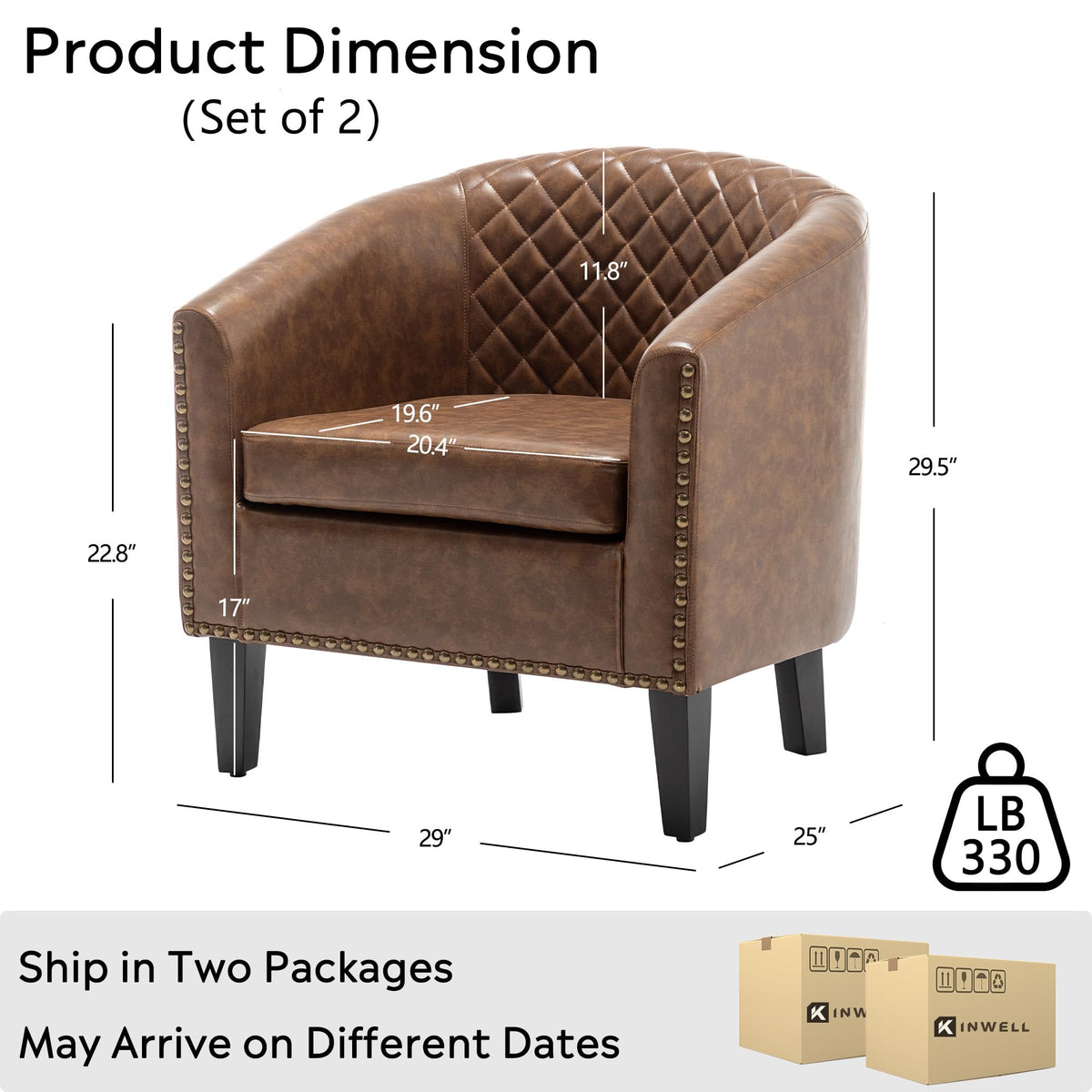 KINWELL 29" W Faux Leather Tufted PU Barrel Club Chairs Set of 2, Black