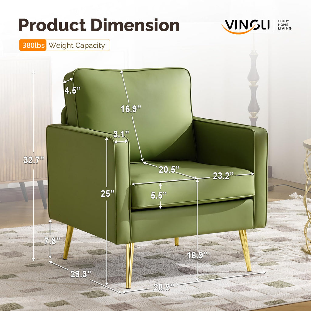 VINGLI Faux Leather Accent Chairs Set of 2 with Gold Legs for Living Room