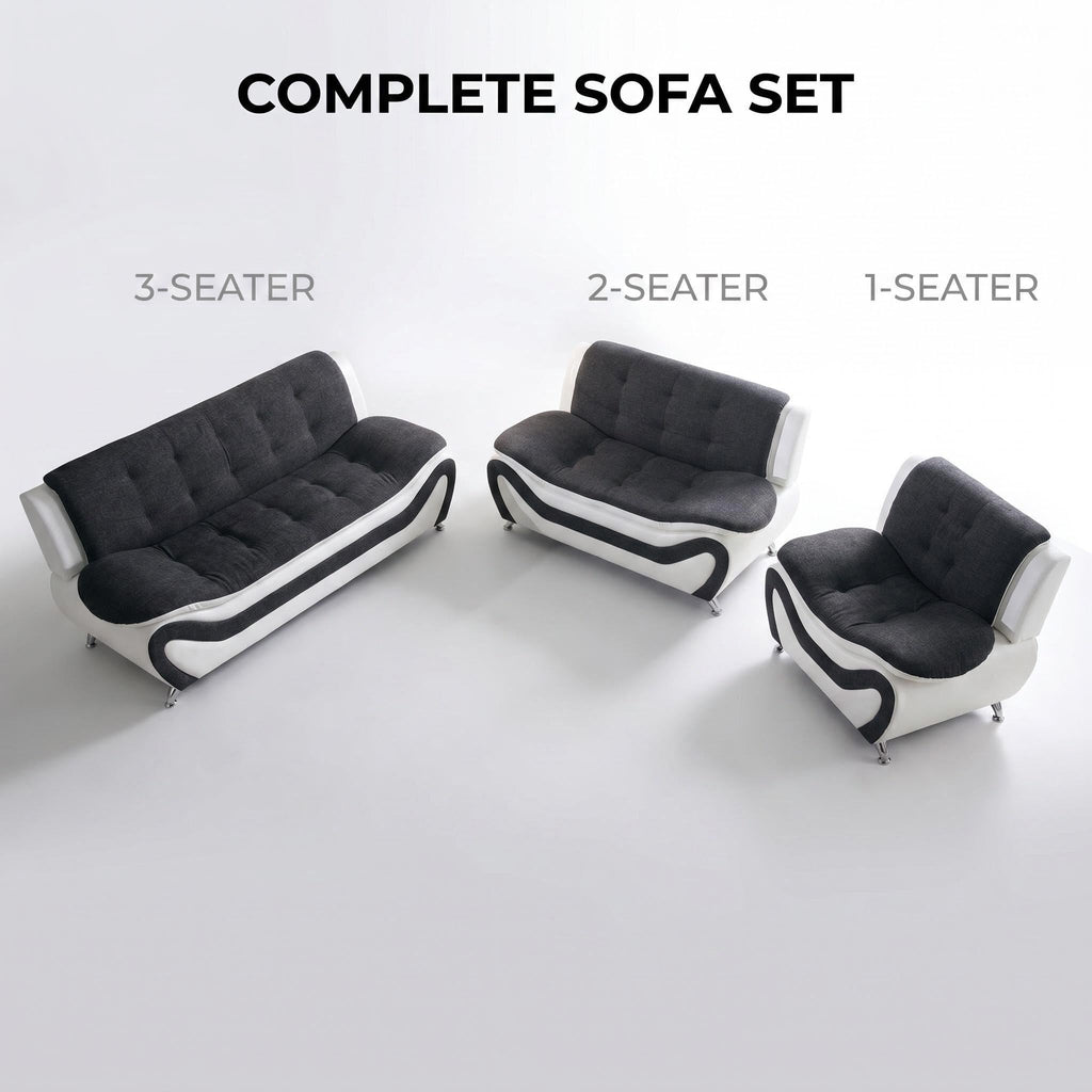 Modern Faux Leather Sofa Set â 3-Piece Living Room Couch with Chrome Legs & Padded Armrests â Includes 1-Seater, 2-Seater & 3-Seater â Contemporary Lounge Furniture for Home & Office (Brown)