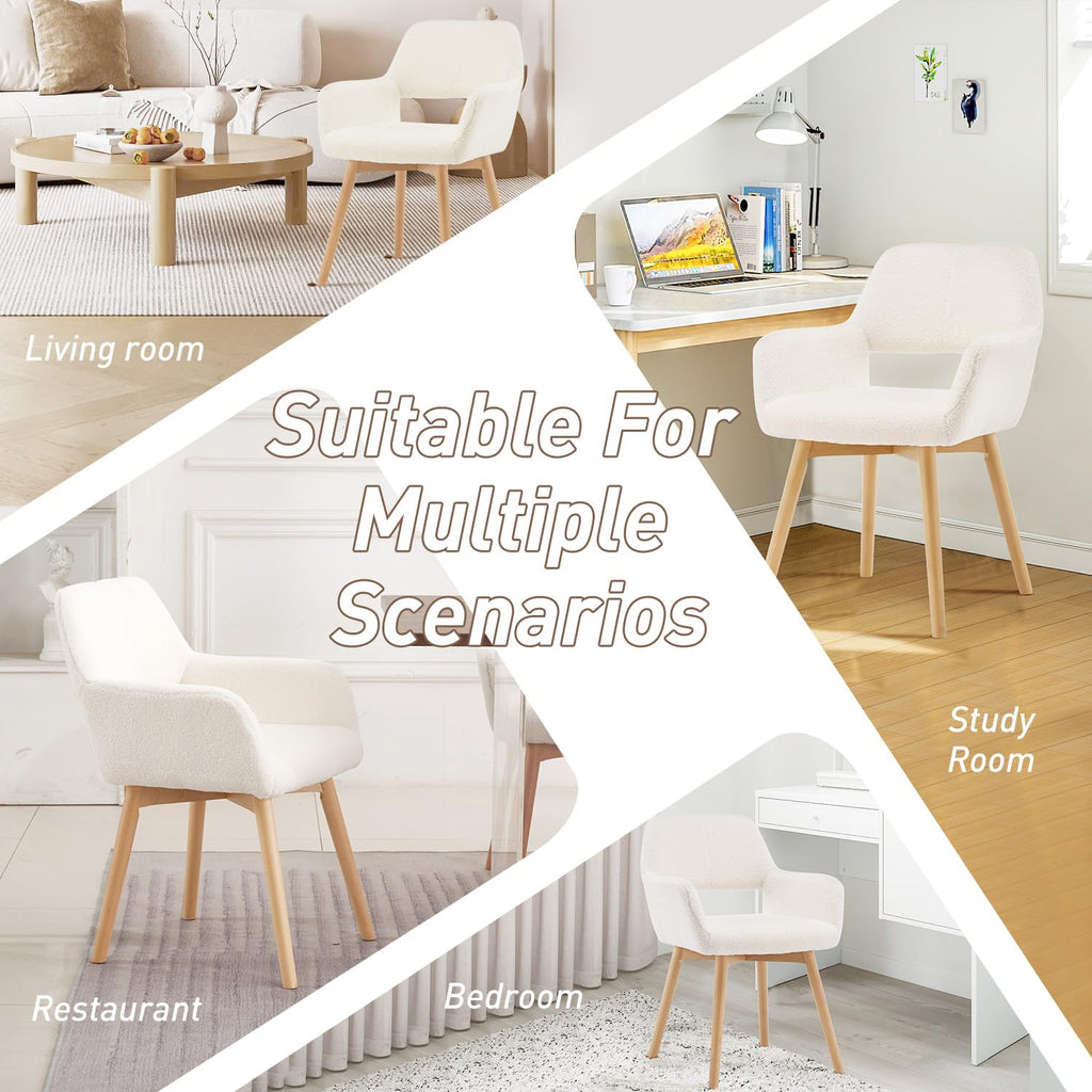 Mid Century Modern Dining Chairs Set of 2 & 4 & 6 Comfy Accent Chair Upholstered Kitchen Dining Living Room Chairs for Bedrooms Waiting Room Home Arm Desk Chair No Wheels (Beige, 2)