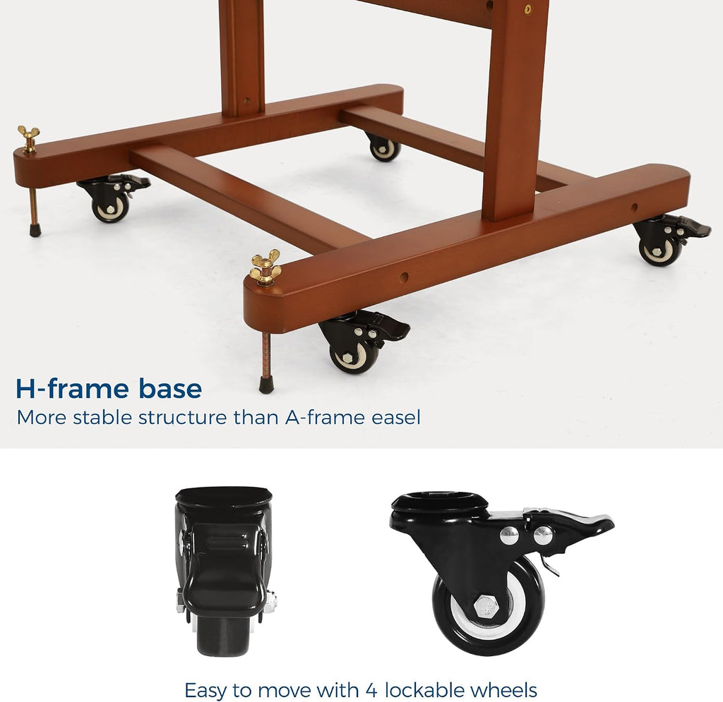 VISWIN Double-Sided Easel & Drafting Table, Hold 1 or 2 Canvas, Solid Beech Wood Artist Easel for Painting Canvas, Adjustable H Frame Easel with Tray & Wheels, Art Easel Stand for Adults, Artists