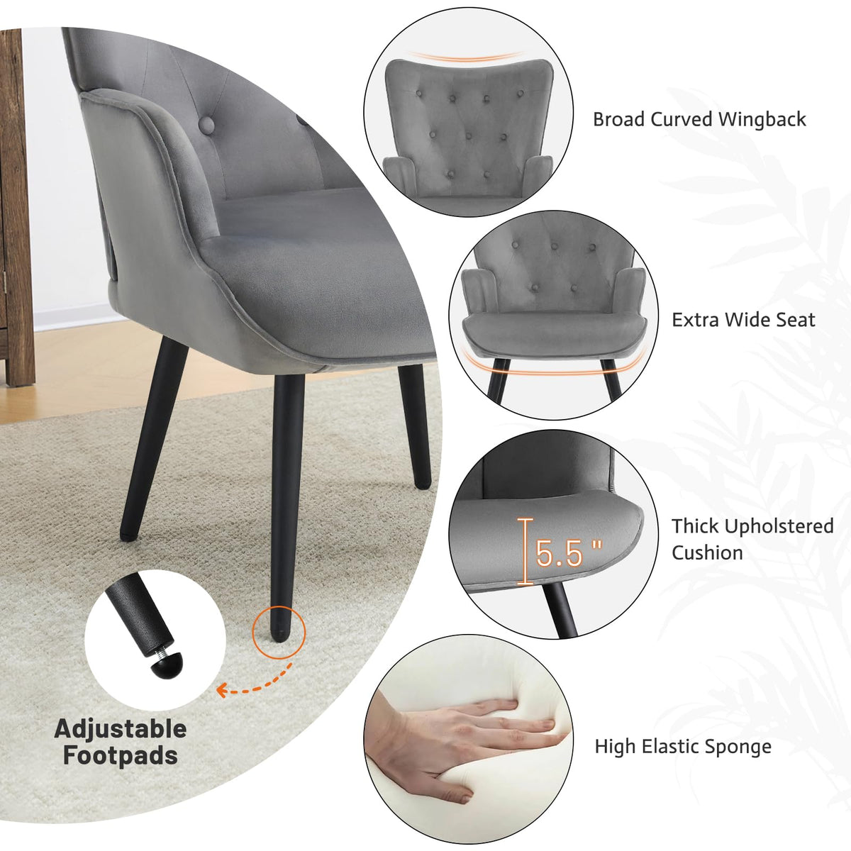 Furniliving PU Leather Accent Chair for Living Room, Upholstered Reading Chair with High Backrest, Tufted-Button Wingback Armchair for Bedroom, Dressing Room, Home Office, Brown, Set of 2