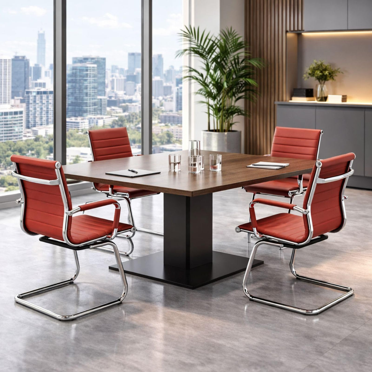 Reception Chairs Leather Conference Guest Chair Heavy Duty Back Support Office Chair, Set of 2 (Navy)