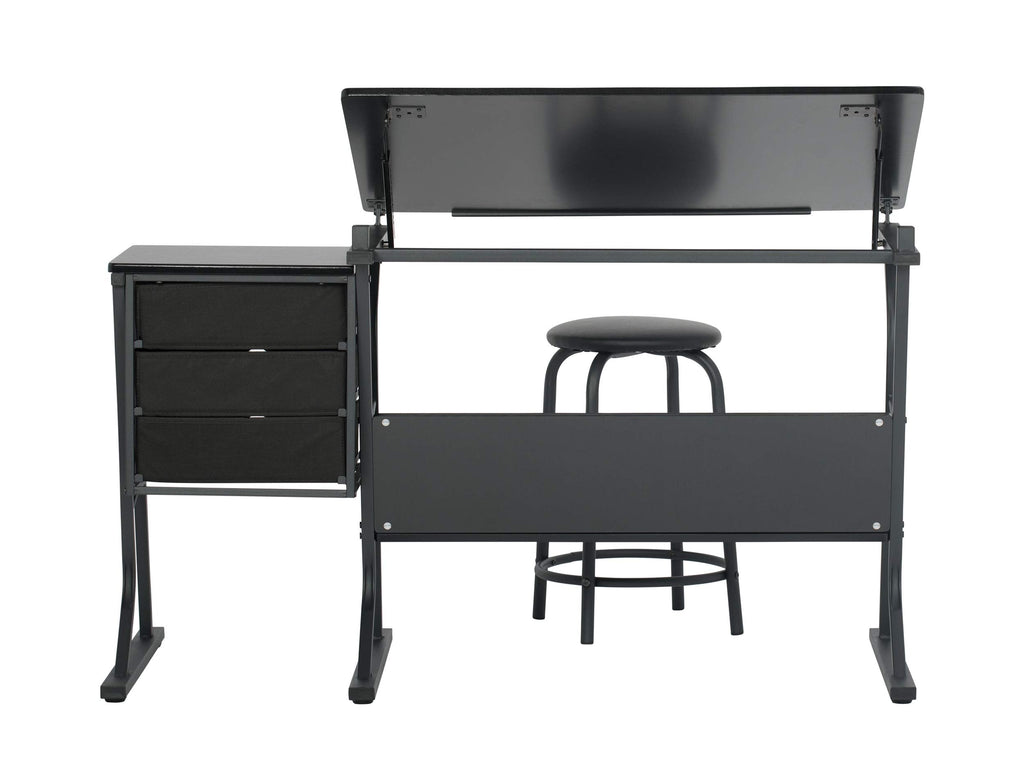 2 Piece Eclipse Ultra Center/Drawing Table with Stool, Angle Adjustable Top, Storage Shelves, and Drawers