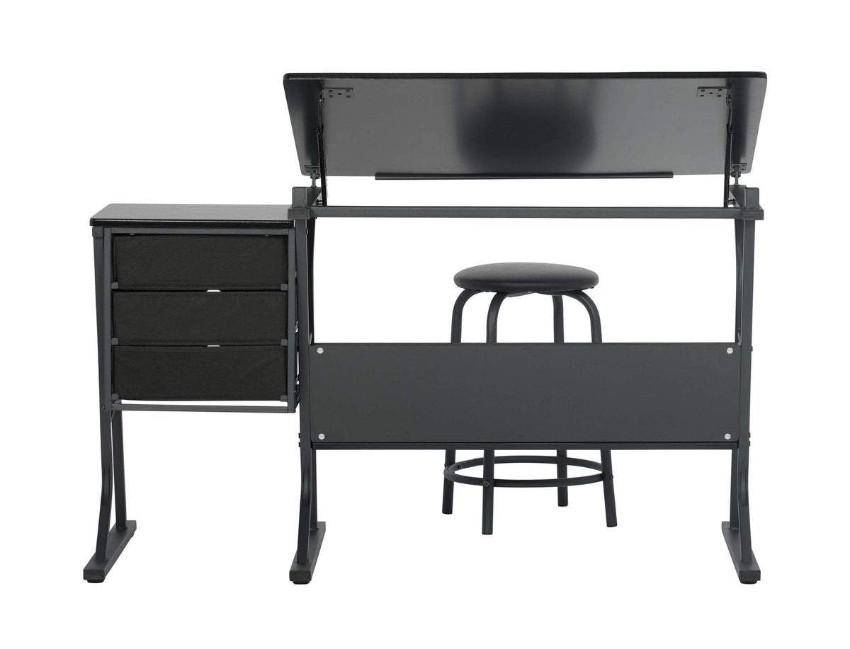 2 Piece Eclipse Ultra Center/Drawing Table with Stool, Angle Adjustable Top, Storage Shelves, and Drawers