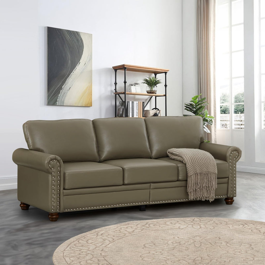 2 Piece Faux Leather Sofa Set,Modern Couch and Loveseat Sets with Storage,Mid Century Couch with Rivet Rolled Arm,Comfy Deep Seat Sofa,Furniture for Living Room,Office(Loveseat+3 Seater,Navy)