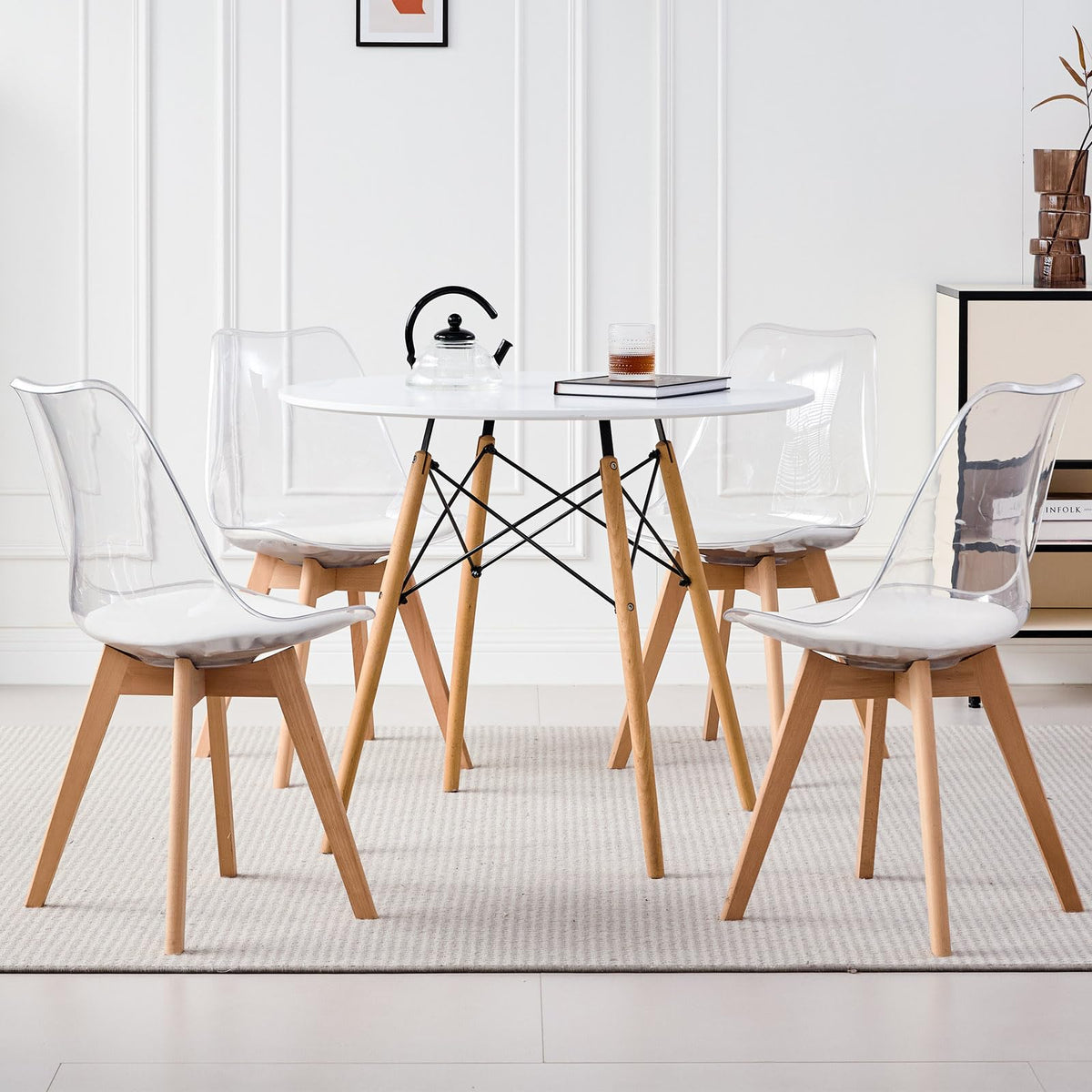 5-Piece Round Dining Set, 35.5" Black Table & Light Gray Chair