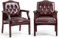 Leather Office Guest Chairs Set of 2, Ergonomic Waiting Room Chair with Arms Reception Chairs No Wheels Conference & Meeting Side Chairs Executive Furniture (Burgundy)
