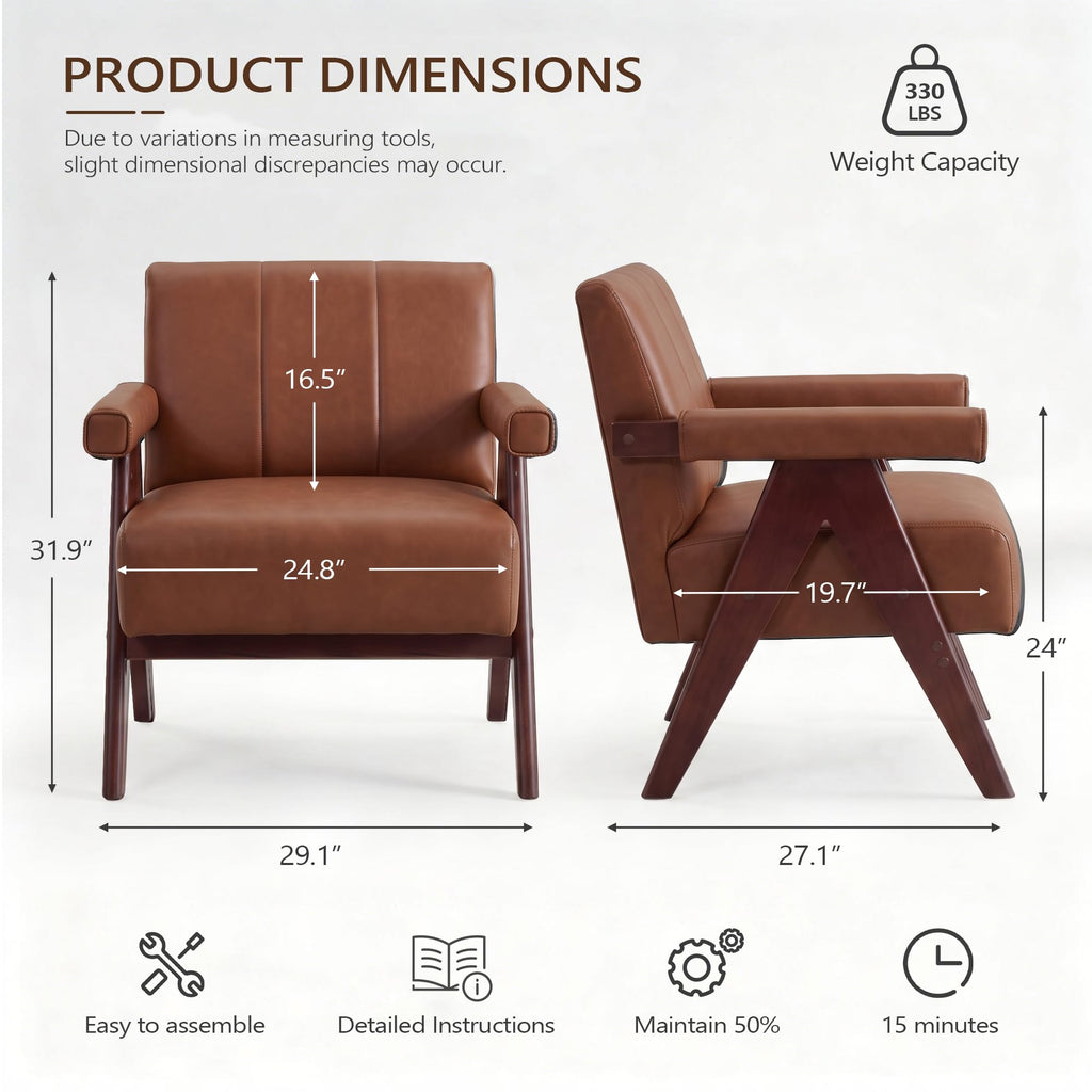JIASTING Mid Century Modern Accent Chair Set of 2, Black Leather Armchair
