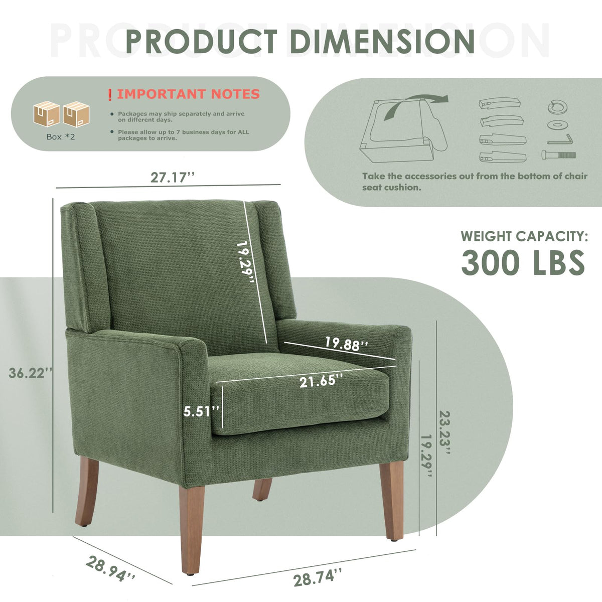 COLAMY Modern Wingback Living Room Chair, Upholstered Fabric Accent Armchair, Single Sofa Chair with Lounge Seat and Wood Legs for Office/Bedroom/Reading Spaces, Beige