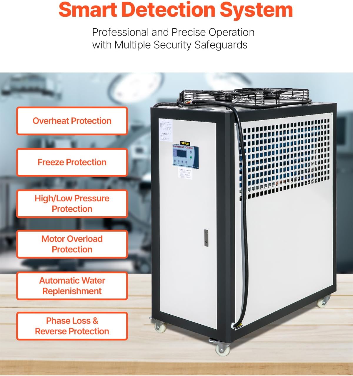 VEVOR Air Cooled Water Chiller, 5 Ton Portable, 5HP/3.75KW Compressor Motor, 53L Capacity Stainless Steel Water Tank, Finned Condenser with Micro-Computer Control, Industrial Chiller for Cooling Water