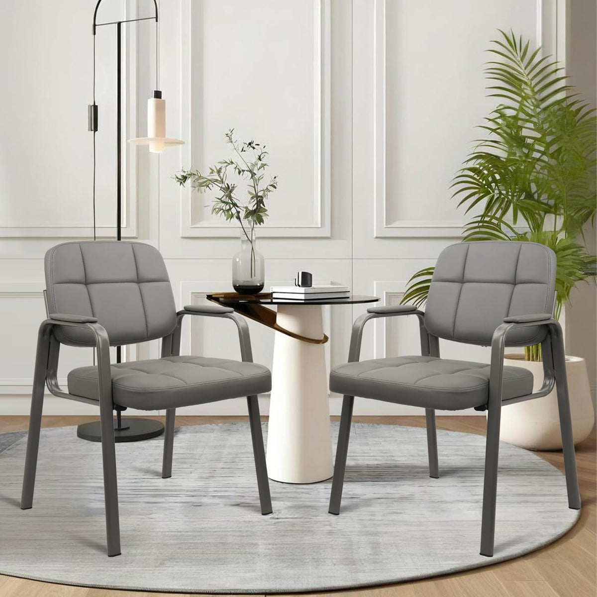 CLATINA Waiting Room Guest Chair with Bonded Leather Padded Arm Rest for Office Reception and Conference Desk Black with Sled Base Brown 1 Pack