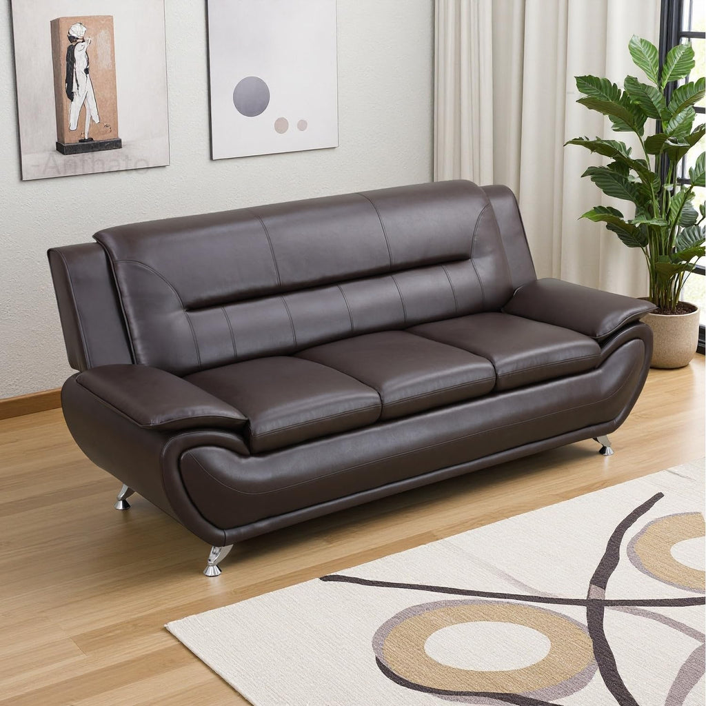 Leather Sectional Sofa Couches, Living Room Sofa and Loveseat Set, Faux Leather Couch and Loveseat Set for Office/Bedroom/Apartment, Cream