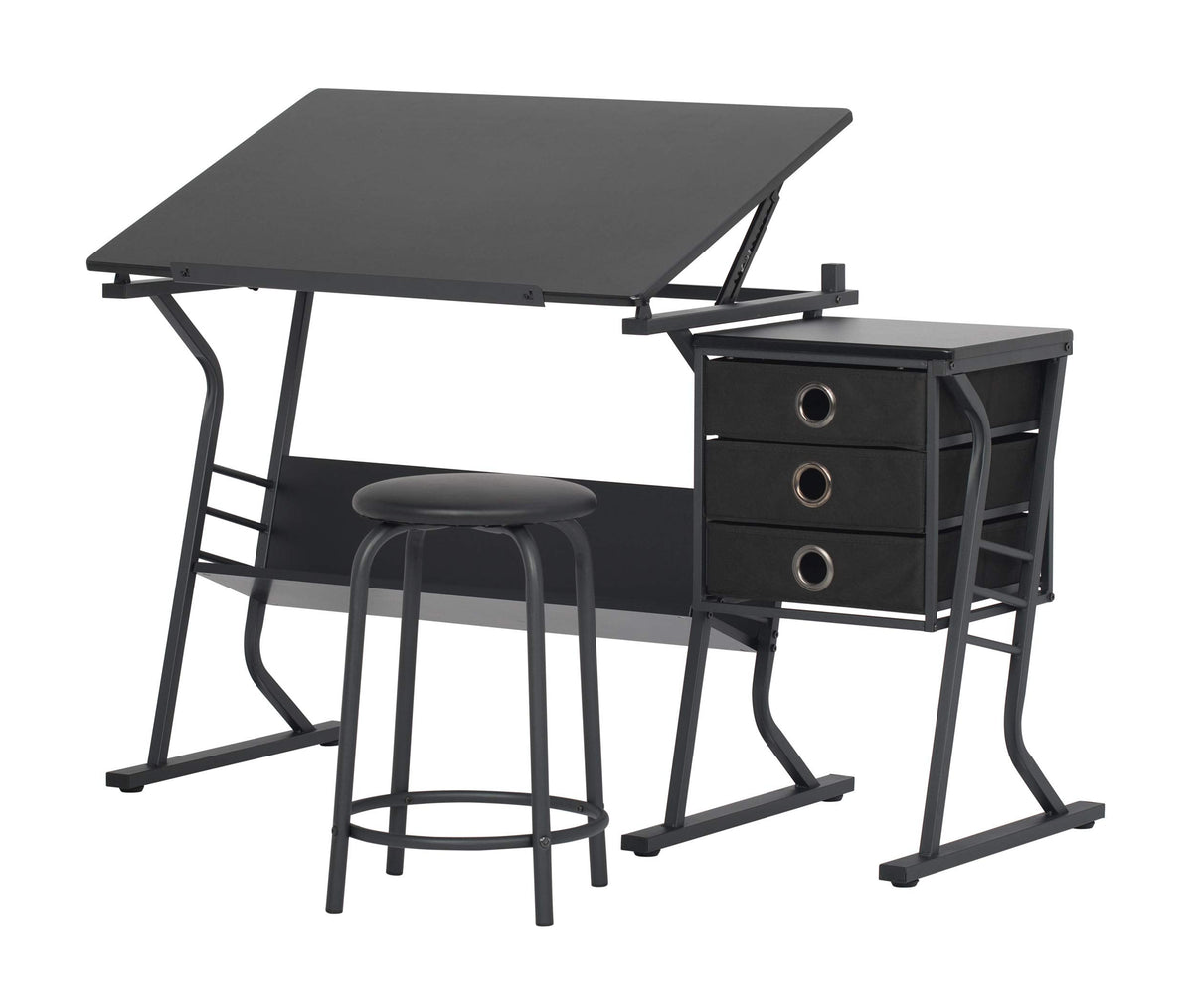 2 Piece Eclipse Ultra Center/Drawing Table with Stool, Angle Adjustable Top, Storage Shelves, and Drawers