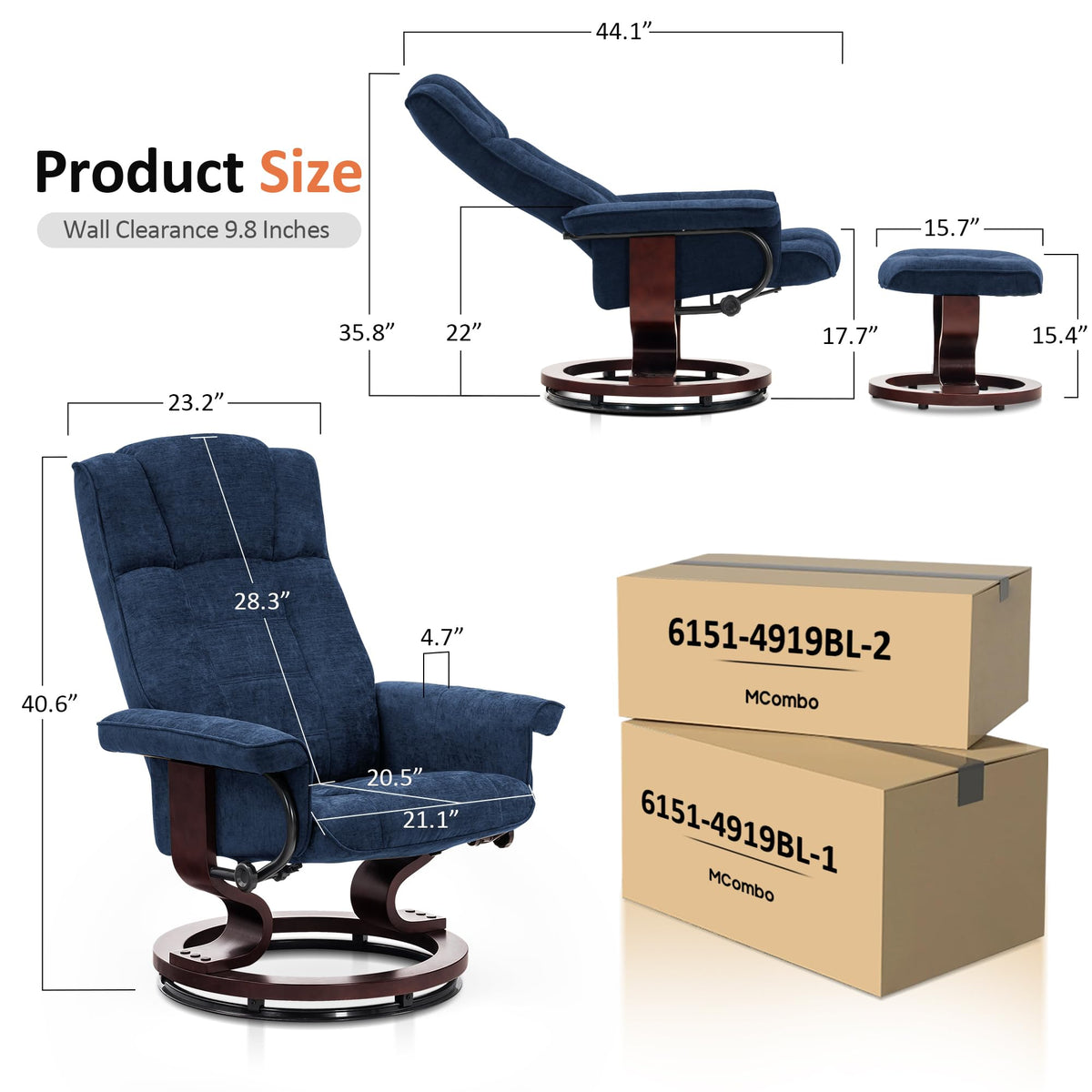 MCombo Manual Swivel Recliner with Ottoman, Faux Leather 9019